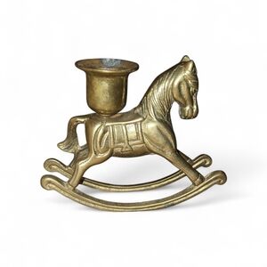 Vintage Brass Rocking Horse Candlestick Holder Cute Little Rocking
